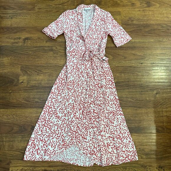 GANNI Goldstone Printed Crepe Wrap Dress 34 - Picture 3 of 6